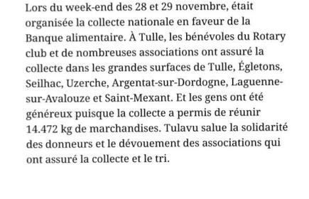 Collecte de la Banque Alimentaire  - novembre 2025 - article paru dans la Montagne le 12/12/2025 '"TULAVU")